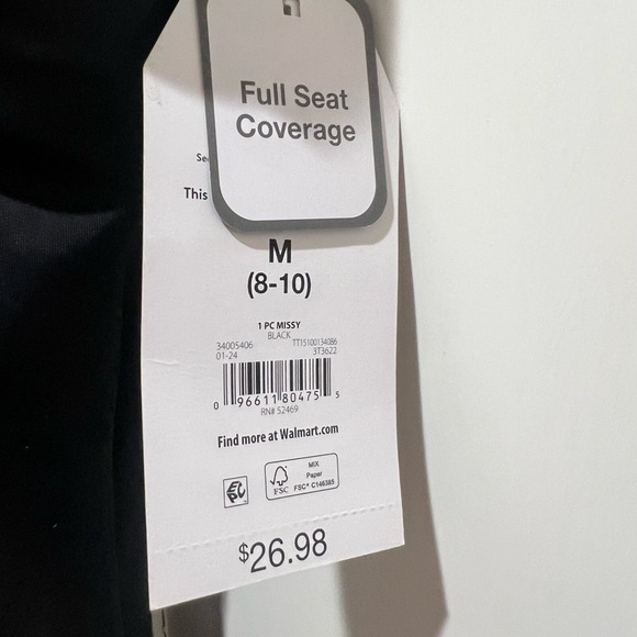 NWT|Women’s|Time and Tru|Black|Ruffle Strap|Medium|One Piece|Swimsuit - Picture 2 of 7